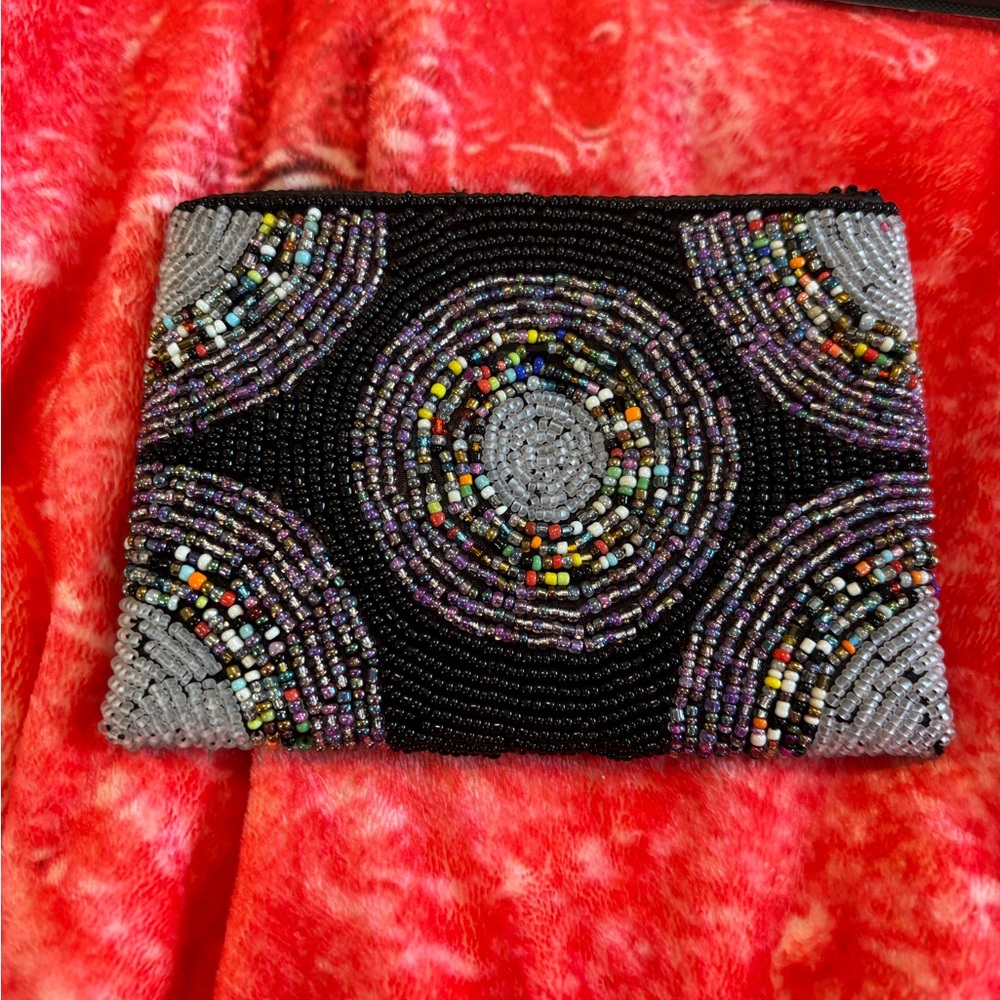 Black Beaded Clutch with Art Deco Design